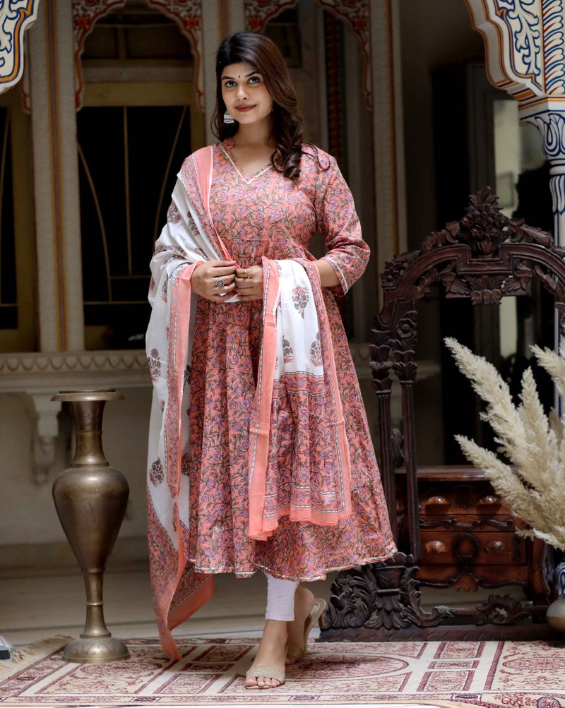 Miravan Floral Printed Anarkali Kurta and Dupatta for Women - Image 4